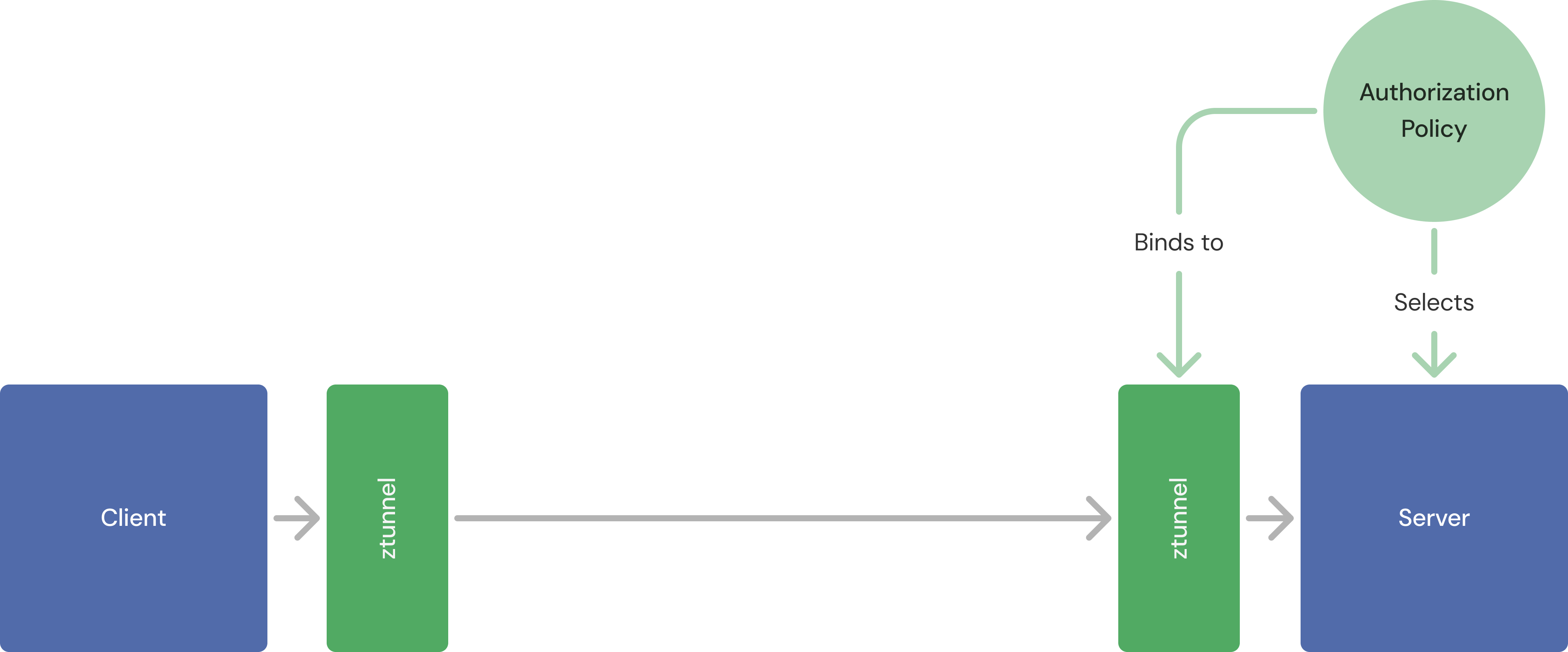 A workload can be targeted using a selector, and the policy will be bound to the ztunnel on its node.